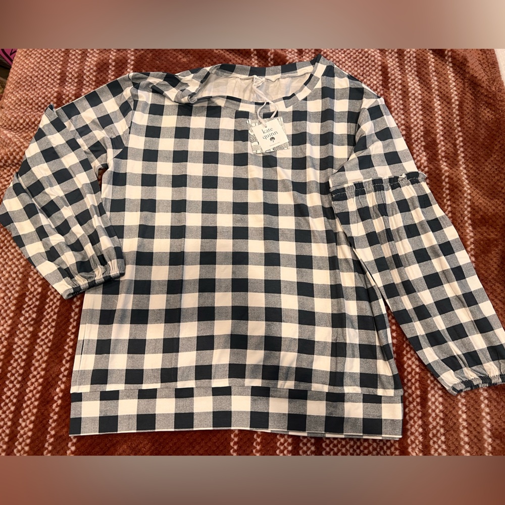 Kate Quinn Blue Gingham Puff Sleeve Blouse
